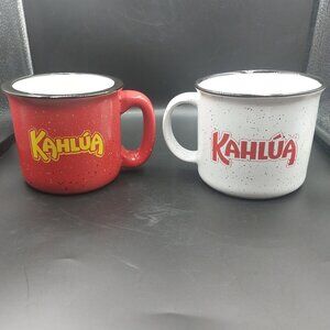 2 KAHLUA Ceramic Coffee Stoneware Style Mugs 16 Oz White & Red Speckled EUC